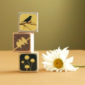 Handmade distressed bird art blocks